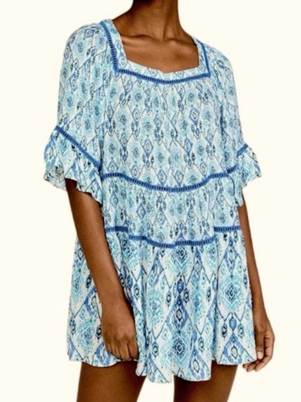 Playa lucila blue boho mini dress coverup